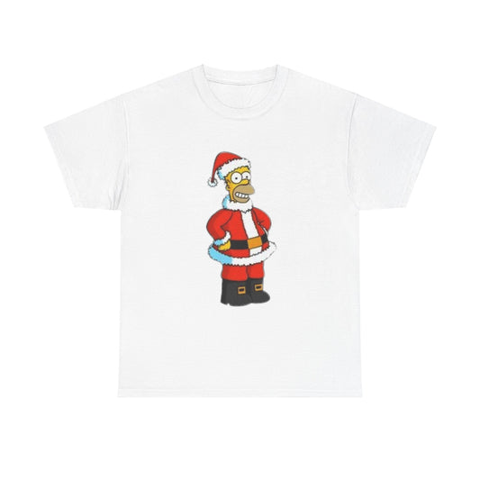 Festive Santa Homer Mens Heavy Cotton T Shirt